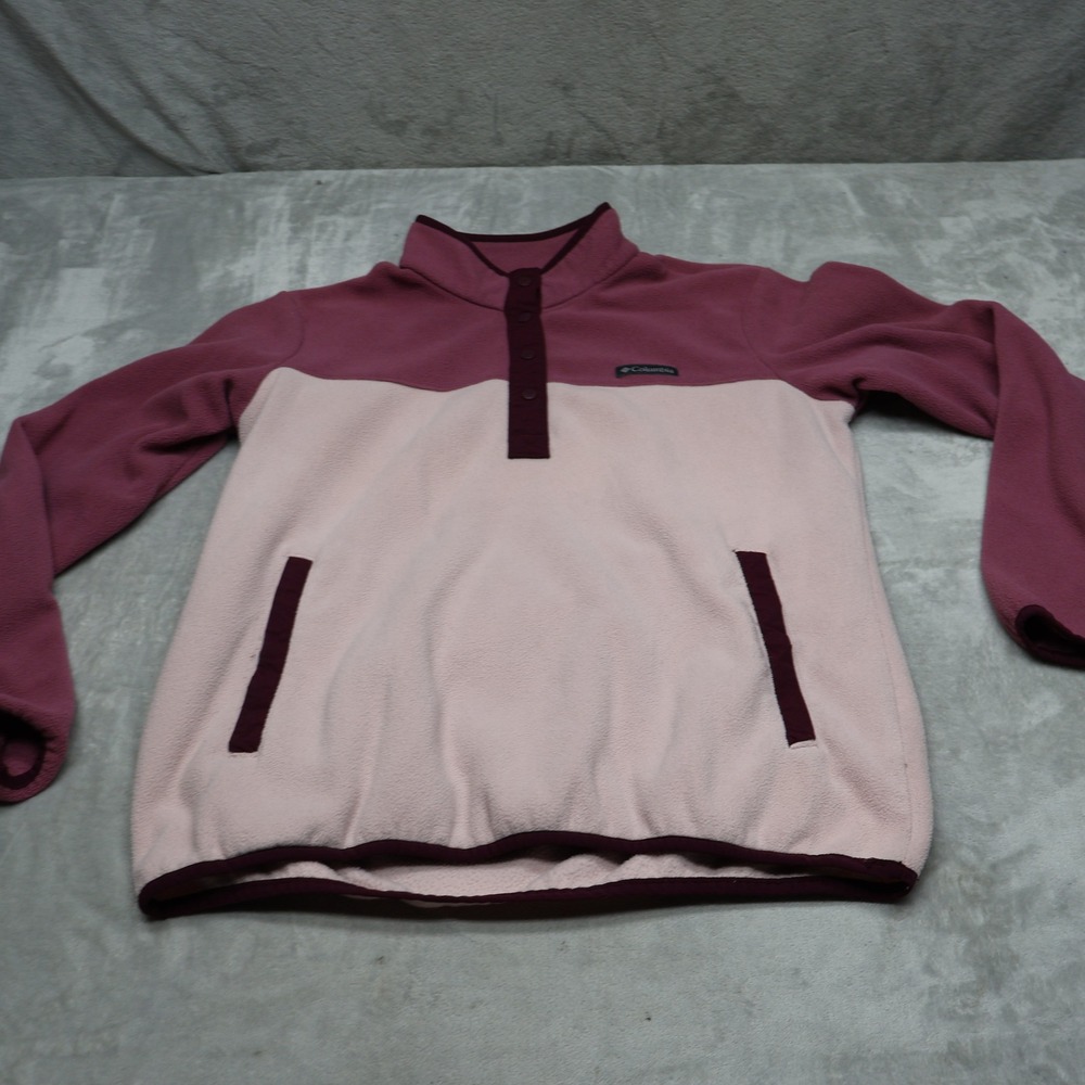 Columbia Shirt Women Medium Red Foster Creek Fleece 1/2 Snap Button Pullover